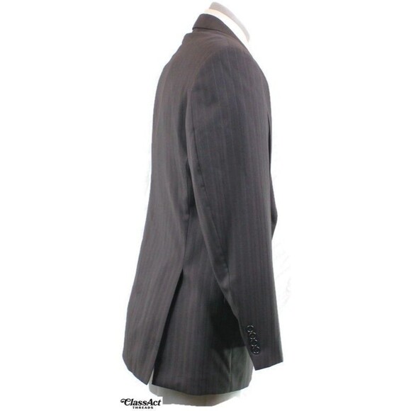 Zylos George Machado Wool Charcoal Gray Striped 2 Pc Suit 42R Flat Fronts 36" W - Picture 7 of 10